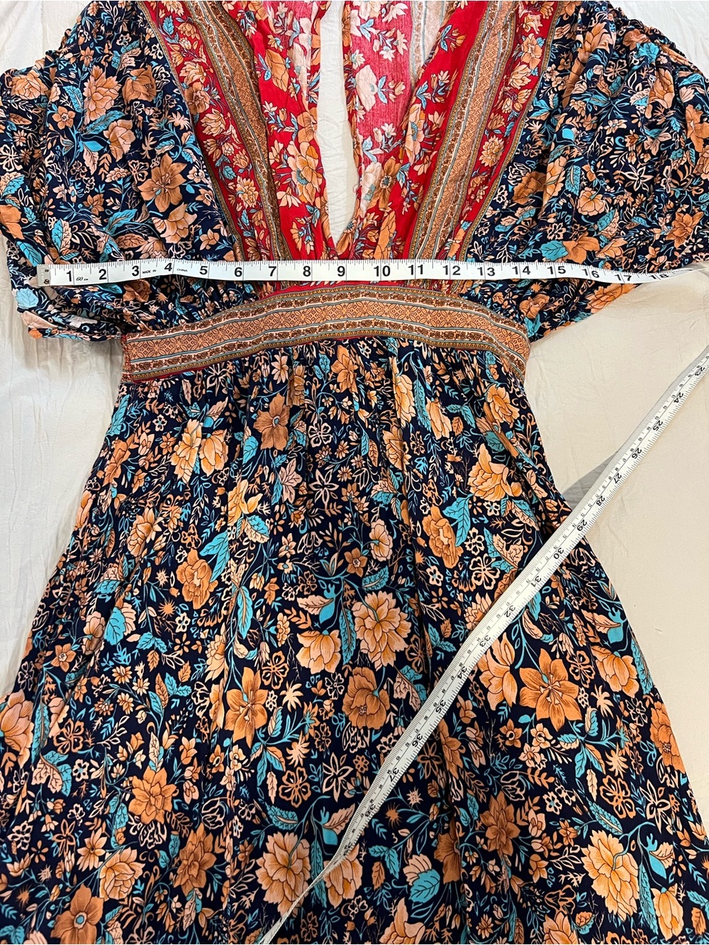 Baltic Born Floral Boho Midi Dress Puff Sleeves Ruffle Hem SZ S EUC - Picture 7 of 8